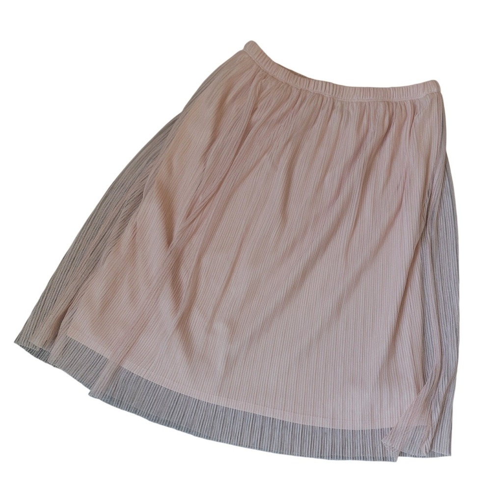 Bobeau Womens Pink Pleated Mesh Midi Skirt Small Elastic Waist Lined Pastel